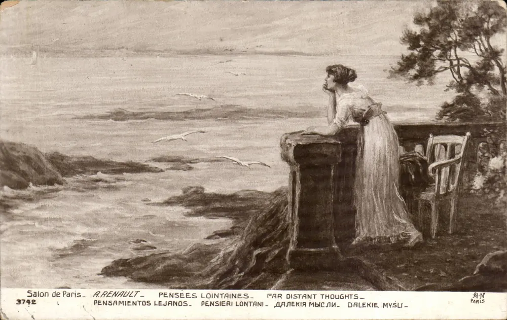 Frau in langer Robe, die zum Meer blickt — A. Renault — Salon de Paris, n° 3742 - Vorderseite