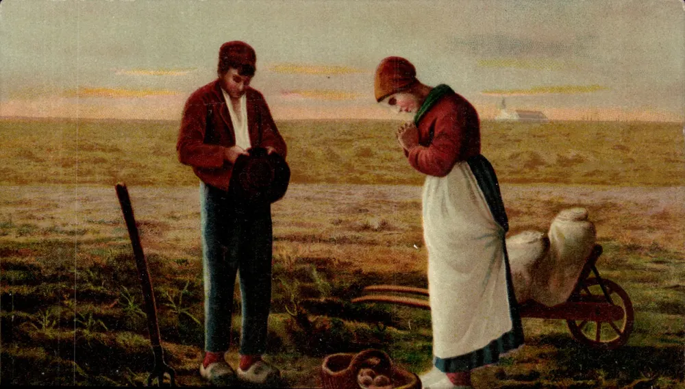 Zwei Bauern, die in einem Feld beten — Verlag: Ansichtskarte (Nr. 2451) - Vorderseite