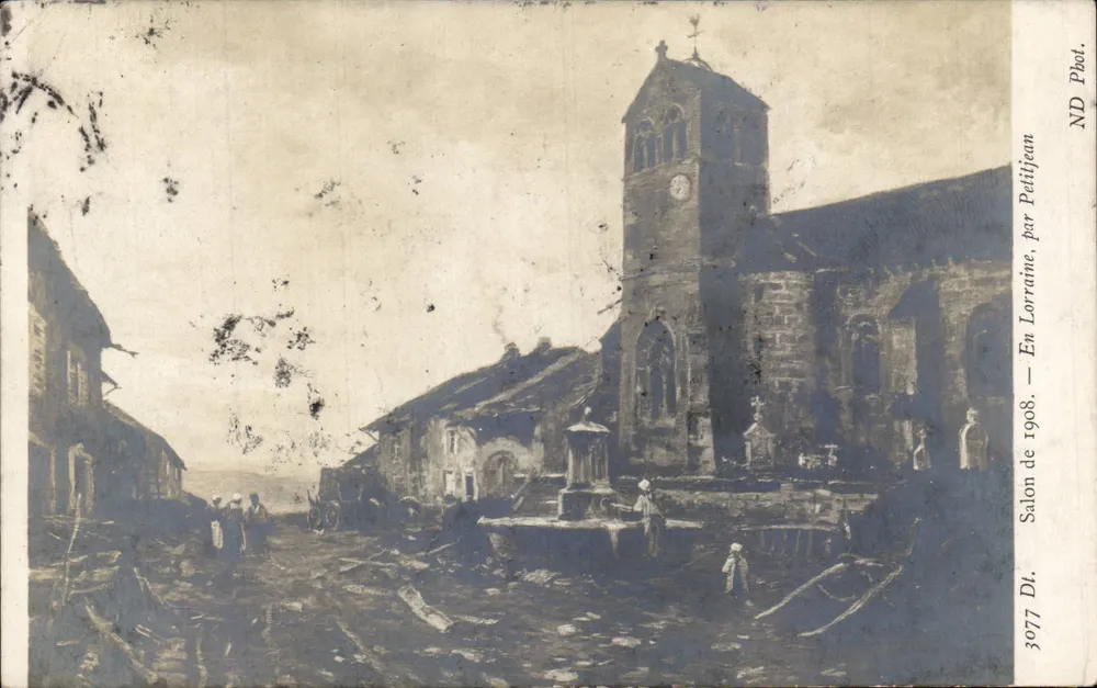 Salon de 1908 — Kirche und Platz zerstört — ND Fotografie von Petitjean - Vorderseite