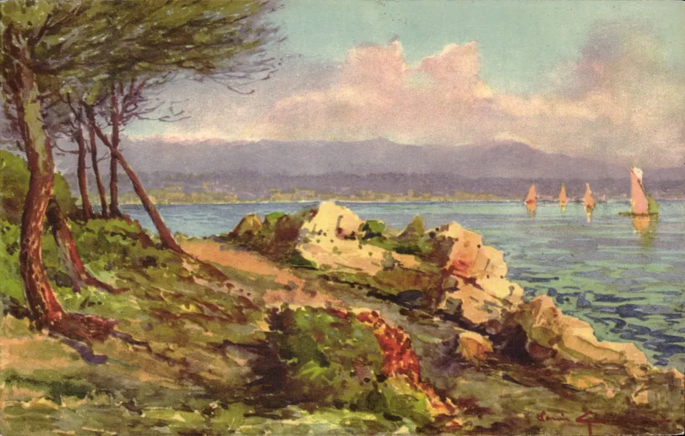 Visão de lago com barcos a vela — Louis Gourdon — editor não visível - Frente