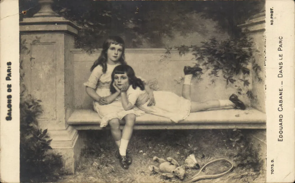 Zwei junge Mädchen — im Park — Édouard Cabaud, Nr. 7075 D - Vorderseite