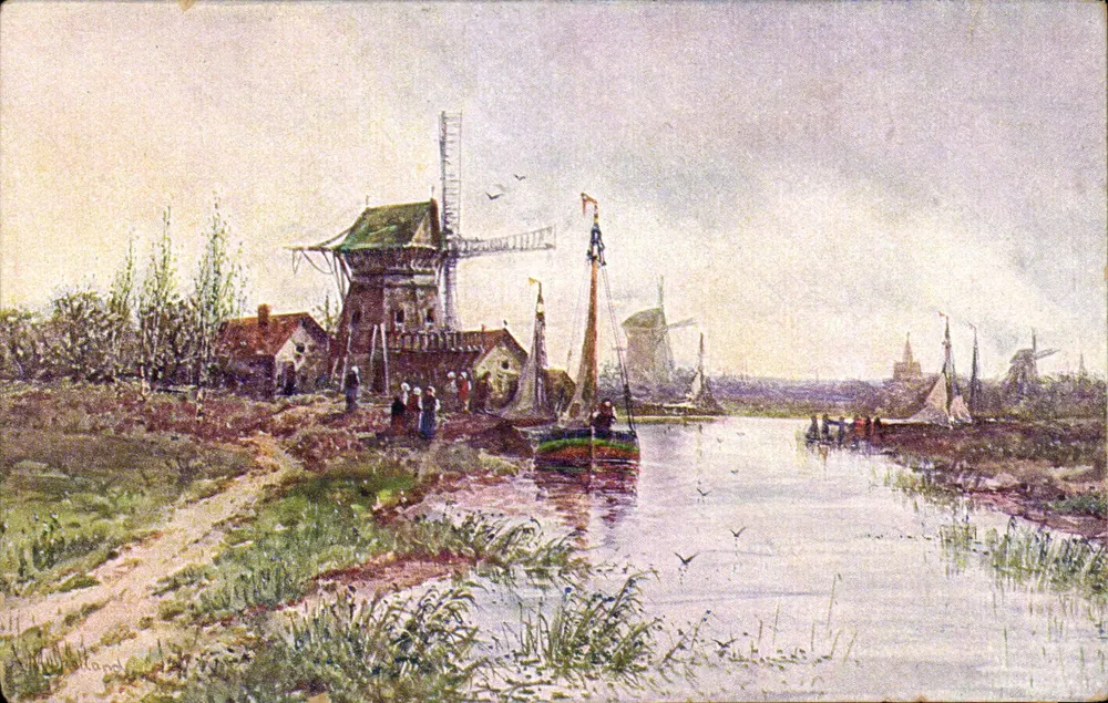 Niederländisches Landschaftsbild mit Windmühle — Illustration — unbekannter Verleger - Vorderseite