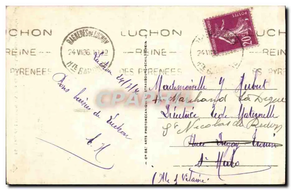 Env. de LUCHON - Vale do Lys - A cascata do Inferno — Editor E.A. n°86 - Verso