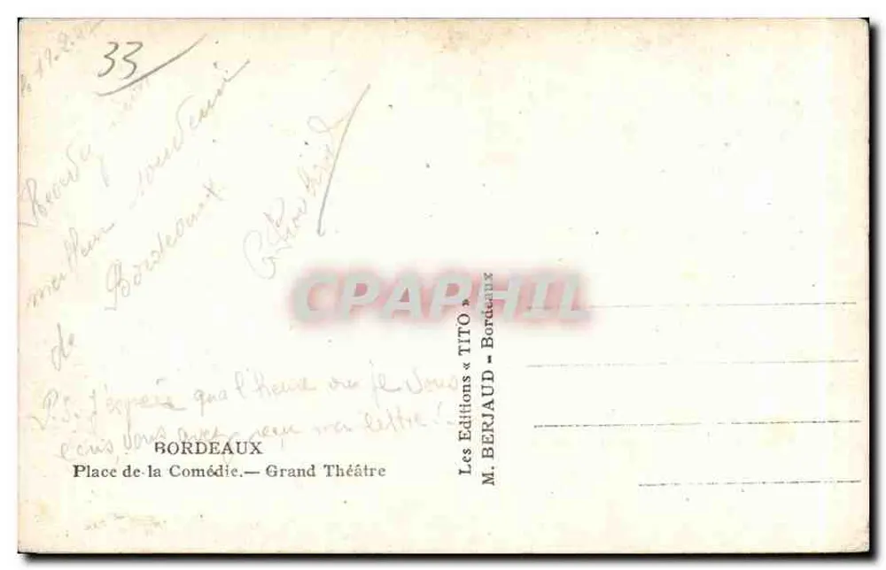 Platz der Komödie — Grand Theatre — Verlag « TITO » Bordeaux - Rückseite