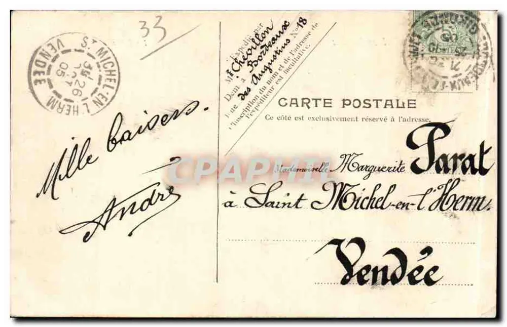 Bordeaux — A Baía — V.P. Paris No. 11 - Verso