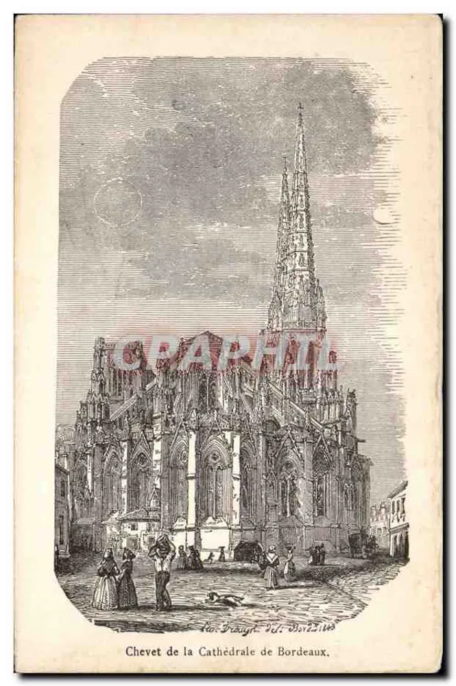 Chevet da Catedral de Bordeaux — gravura — editor H. Borel, n° 2148 - Frente