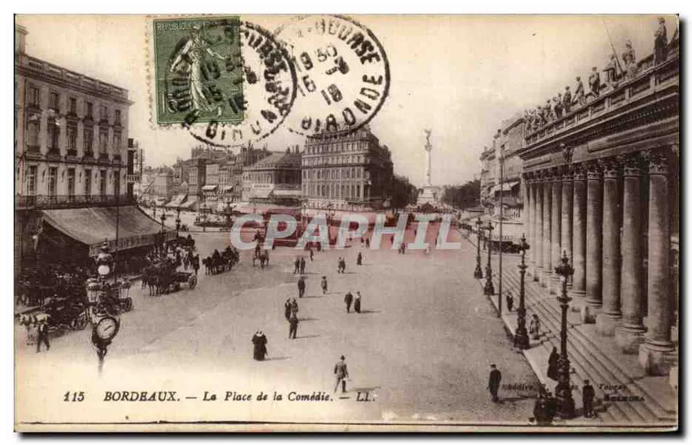Bordeaux — A Place de la Comédie — Editor L. Tiberj, n° 115 - Frente