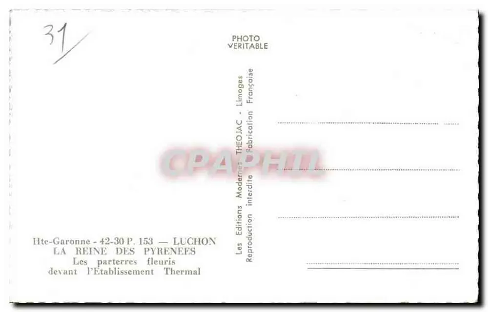 Luchon — Os canteiros floridos em frente ao Estabelecimento Termal — Théo Jac - Verso