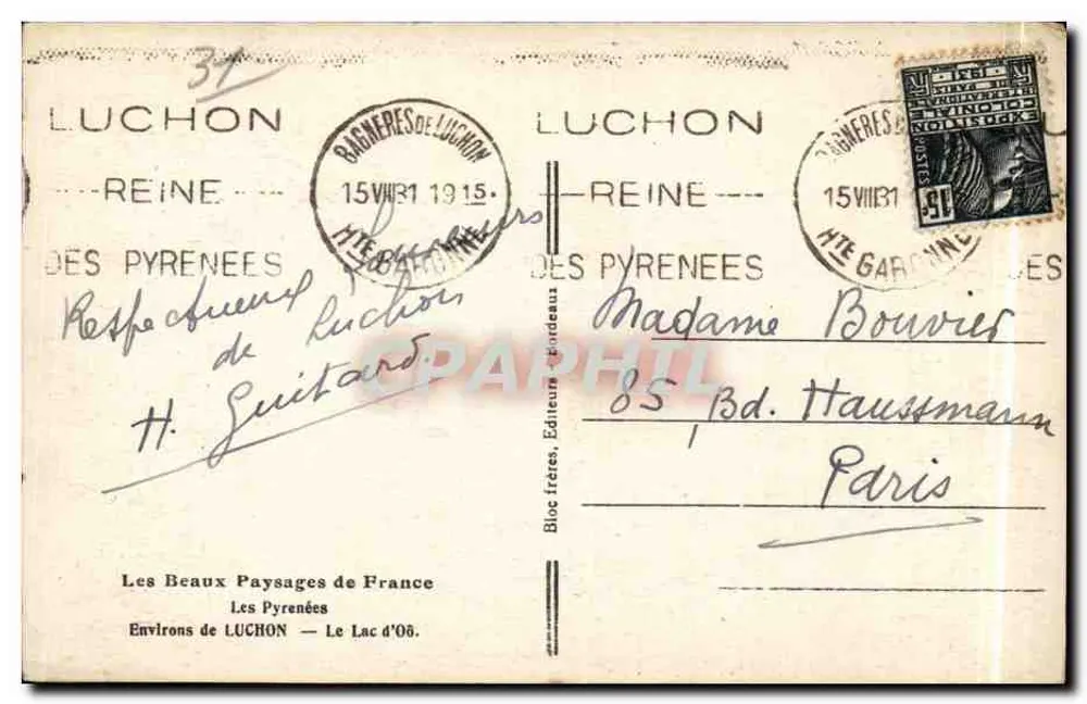 Lago de Ossau — Vista panorâmica com cachoeira — Tito, editor n°31 - Verso