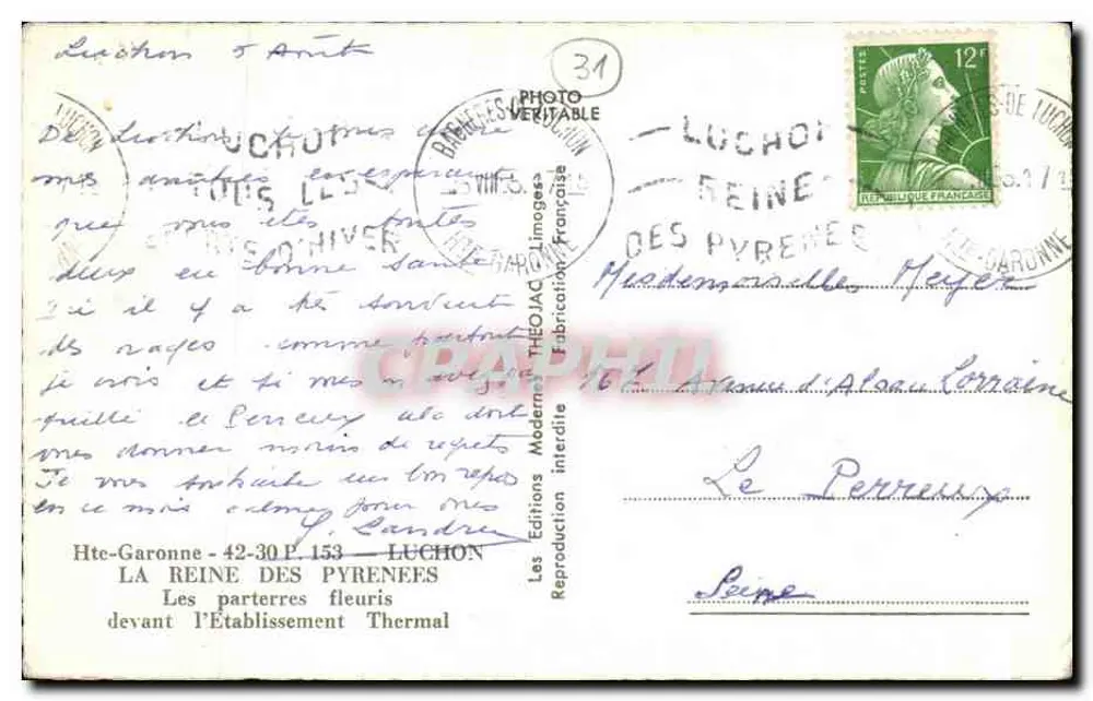Luchon — Os parterres floridos diante do Estabelecimento Termal — Chezjac - Verso