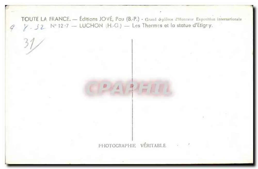 Luchon — Os Termas e a Estátua de Étigry — Edições JOVÉ, Pou (B.P.P.) - Verso