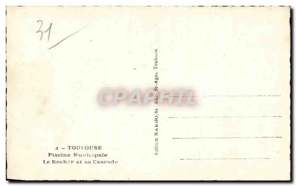 Municipalbad — Der Felsen und seine Wasserfall — Édition NARBOL, Toulouse - Rückseite