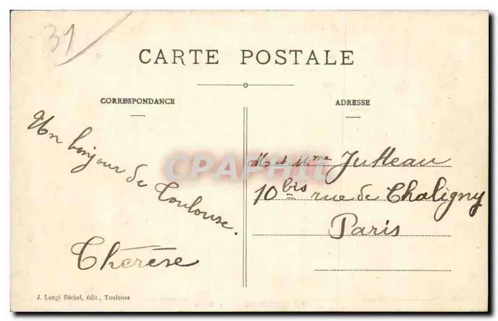 Toulouse — O Museu — J. Longi Déchel, editor, Toulouse, n° 404 - Verso