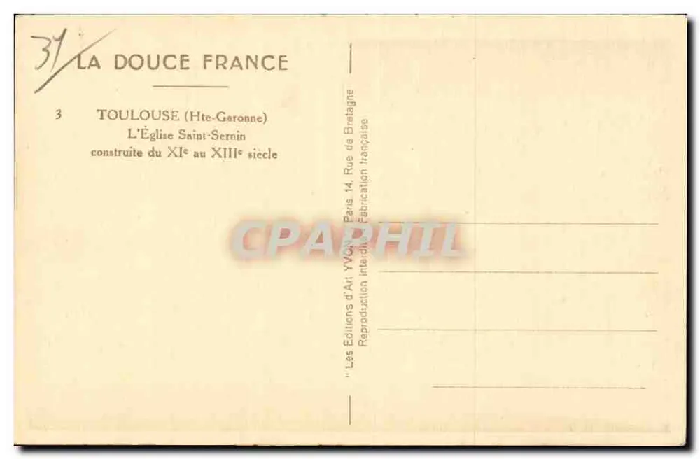 Toulouse — La chiesa di San Sernin — Éditions d'Art Yvon, Parigi - Verso