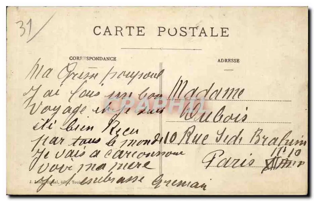 Toulouse — Cruzeiro Lafayette — editor J. Longe-Bachel, n° 424 - Verso