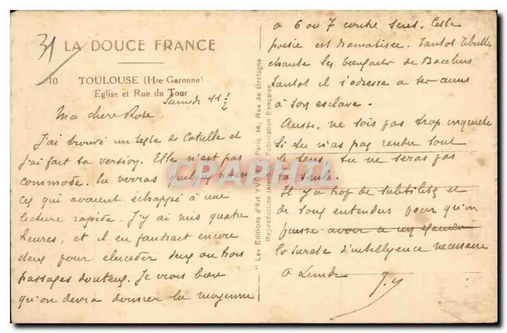 Toulouse — Rue du Tour — Kirche Sainte-Croix — Verlag Yvon, n°31 - Rückseite