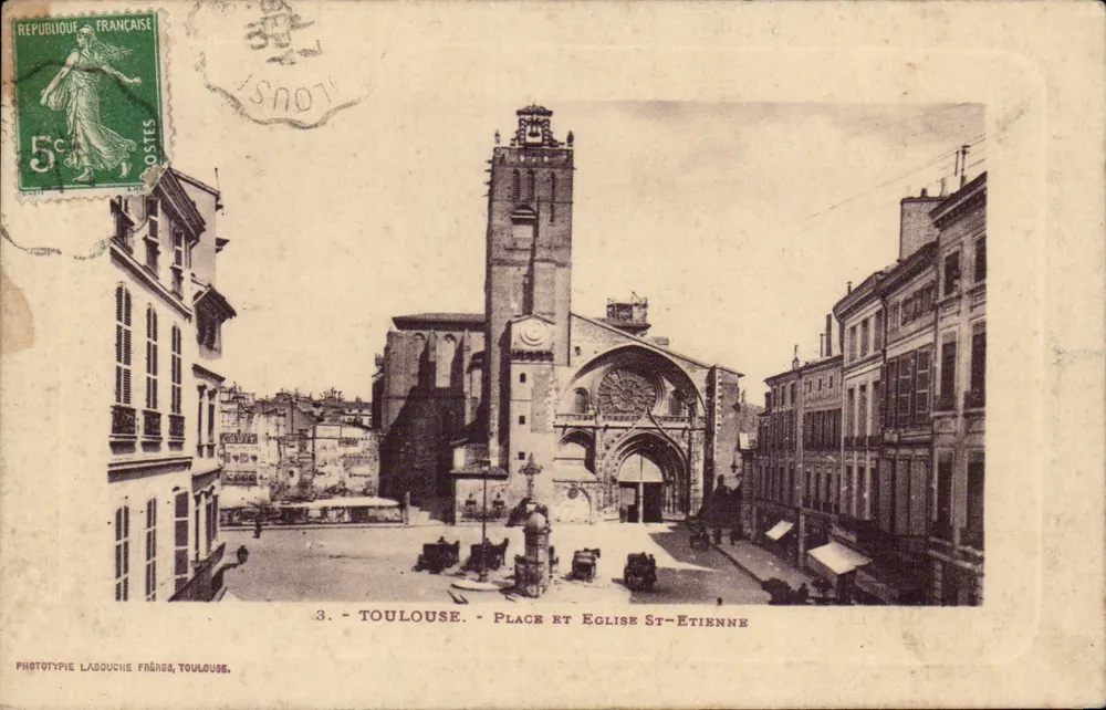 Toulouse - Platz und Kirche Saint-Étienne — Phototypie Labouche Frères, Toulouse, Nr. 3 - Vorderseite