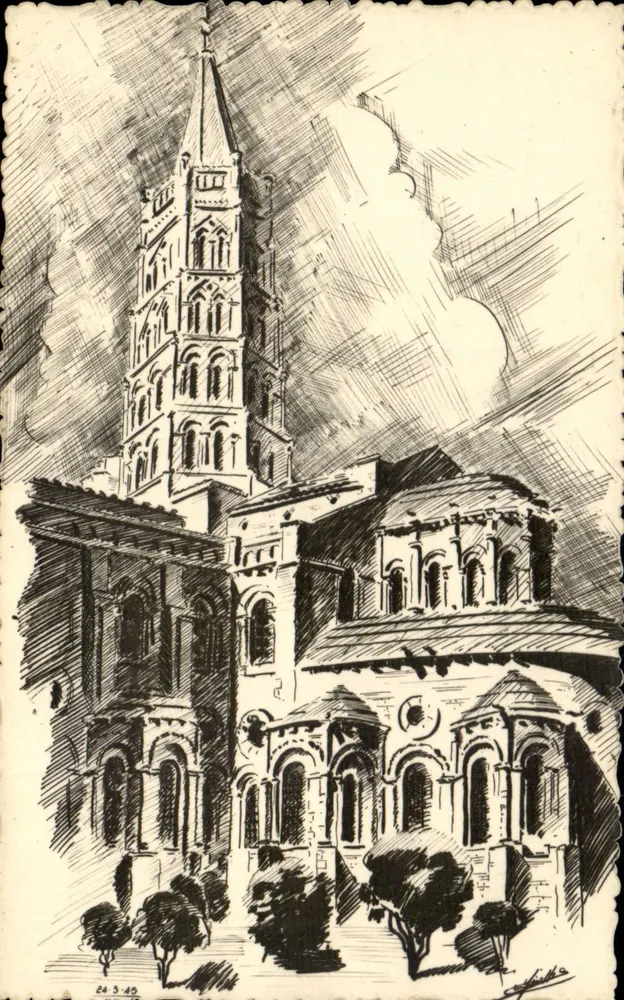 Toulouse — Basílica de Saint-Sernin — Desenhado a partir da natureza por René Mialhe - Frente