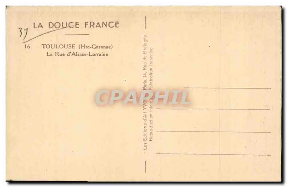 Rue d'Alsace-Lorraine — Toulouse — Verlag Yvon, n°37 - Rückseite