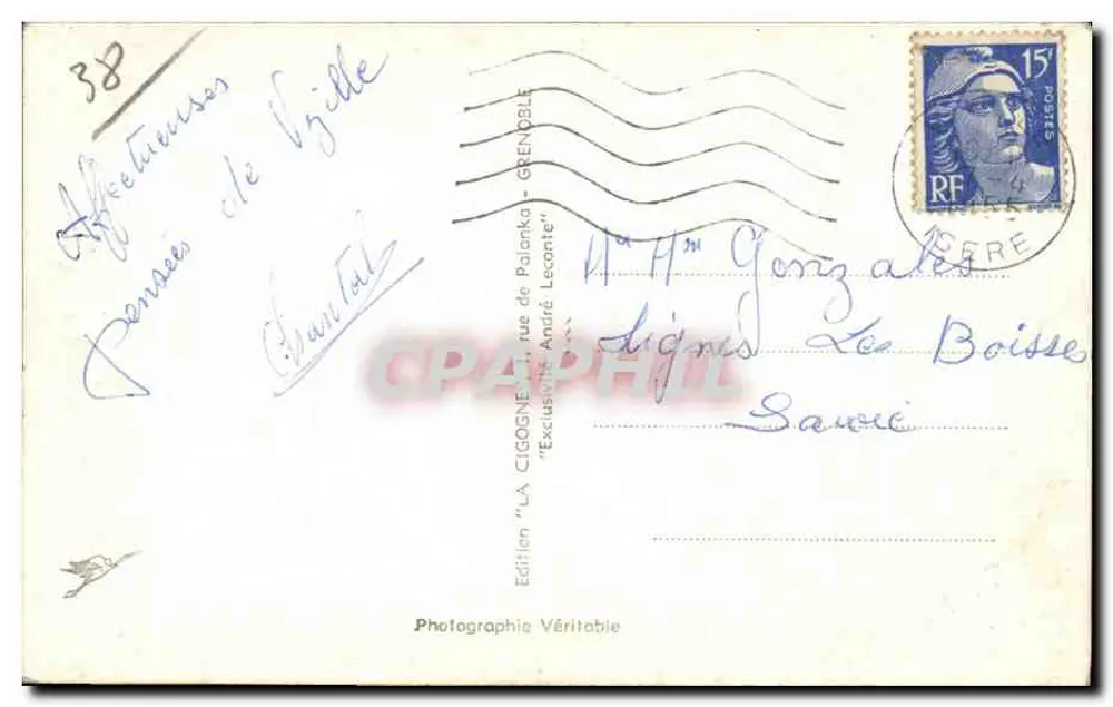 Vizille — O Castelo e o Lago — Edição 'LA CIGOGNE' n°379 - Verso