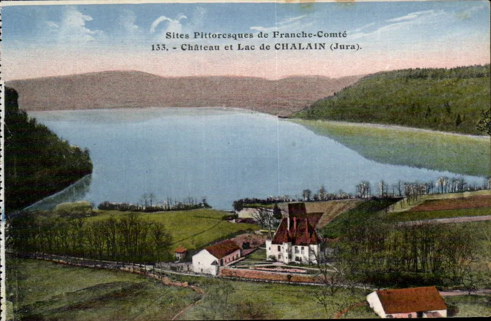 Castelo e Lago de Chalain (Jura) — Locais Pitorescos da Franche-Comté — n°133 — Editor C.-L.-B. - Frente