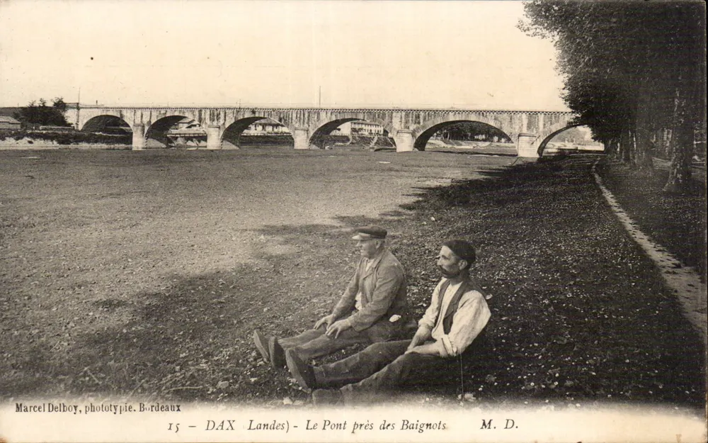 Dax Landes - O Ponte perto dos Banhistas — Marcel Delboy, fototipia Bordeaux, n°15 - Frente