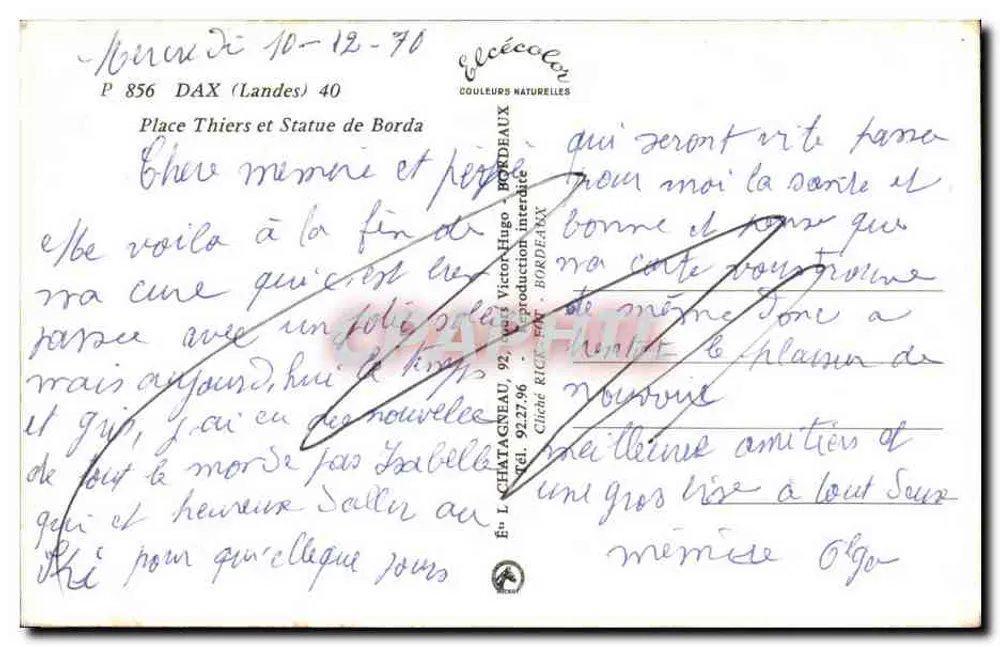 थियर्स प्लेस आर बोर्डा की स्टैच्यू — डैक्स (लैंडेस) — प्रकाशक एलसेक - पीछे