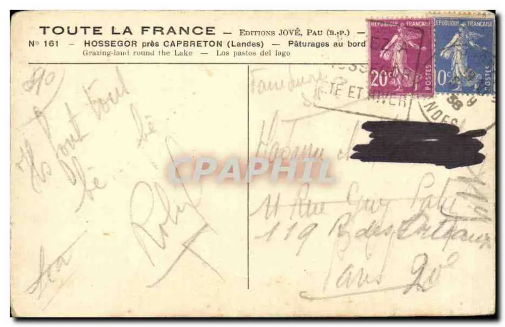 Capbreton 근처 Hossegor — 호수 근처 목초지 — Éditions Jové, Pau (B.P.) — N° 161 - 뒷면
