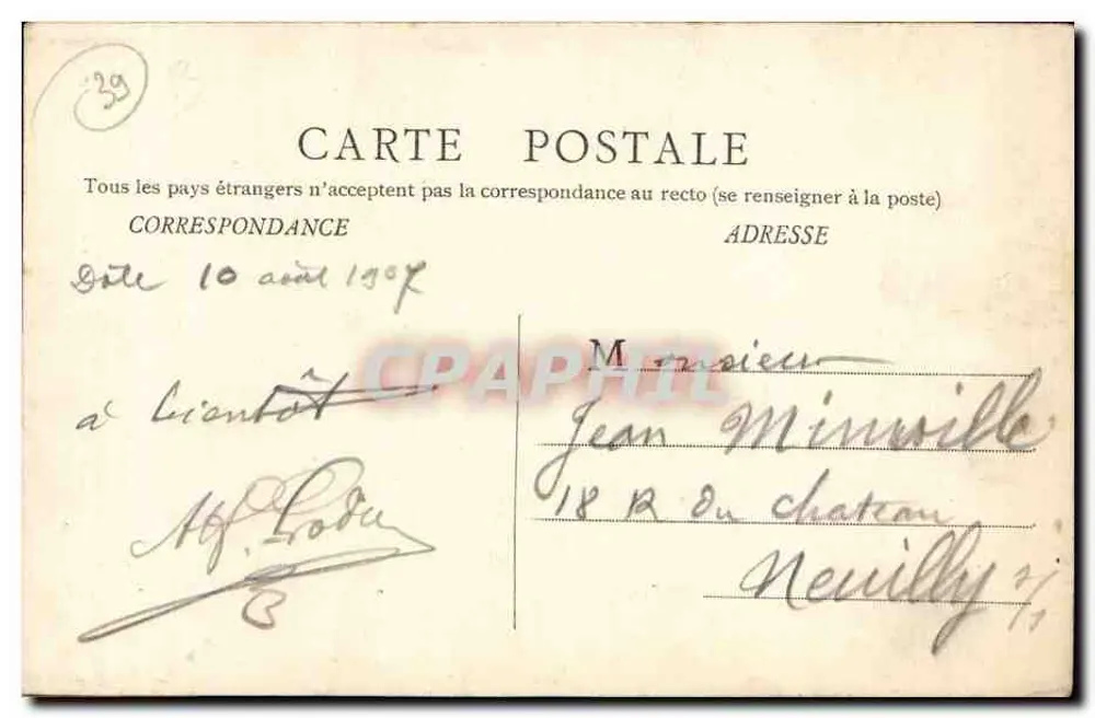 Dole — Monument Pasteur — B.F.Cr. n°54 - Verso