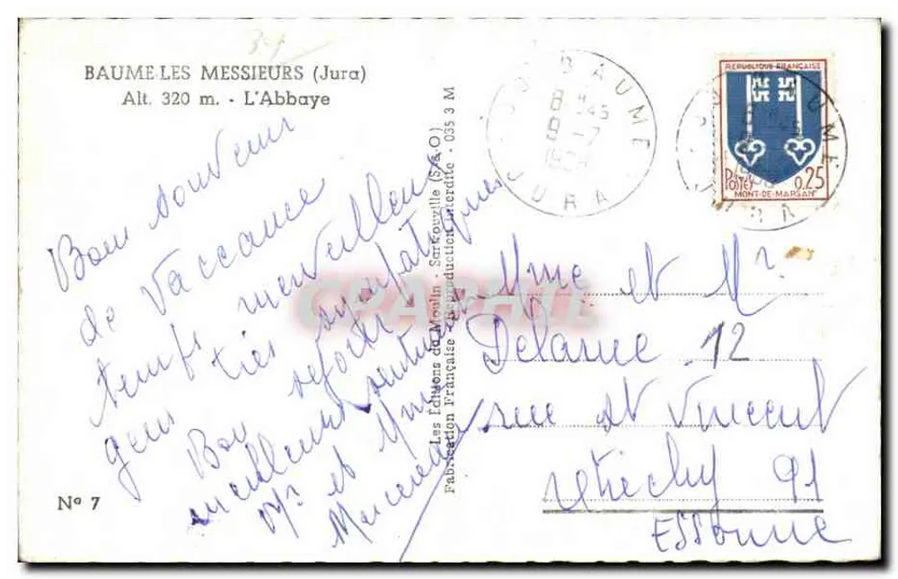 Baume-les-Messieurs — Klasztor — Bracia Messier, Sarragouille (Jura) — N° 7 - Rewers