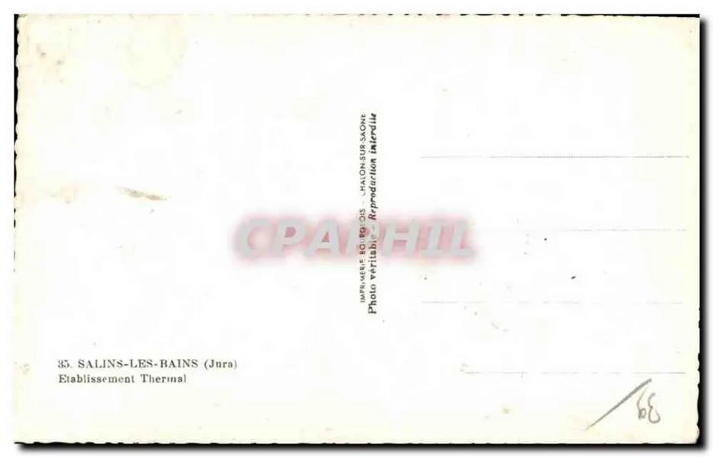 Salins-les-Bains — Estabelecimento Termal — Imprimerie Boire-Dois, Halon-sur-Saône - Verso