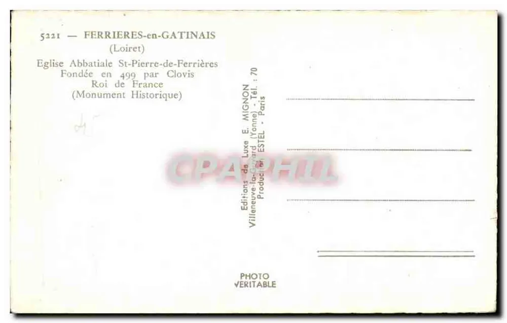 Abteikirche Saint-Pierre-de-Ferrières — Ferrières-en-Gatinais — Édition E. Mignon - Rückseite