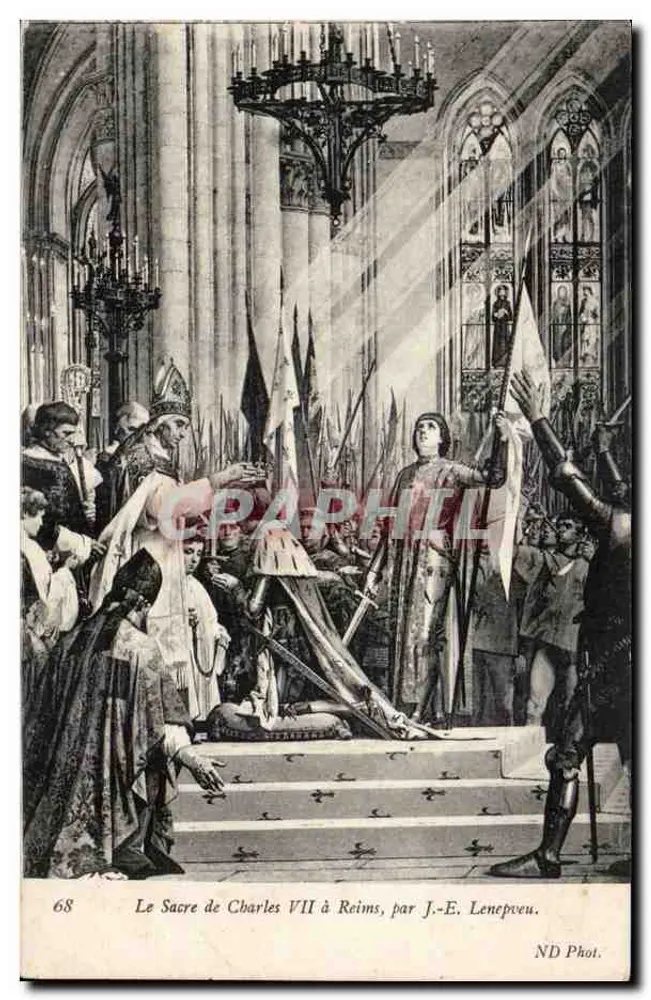 De kroning van Karel VII in Reims — door J.-E. Lenepveu, ND Phot. - Voorkant