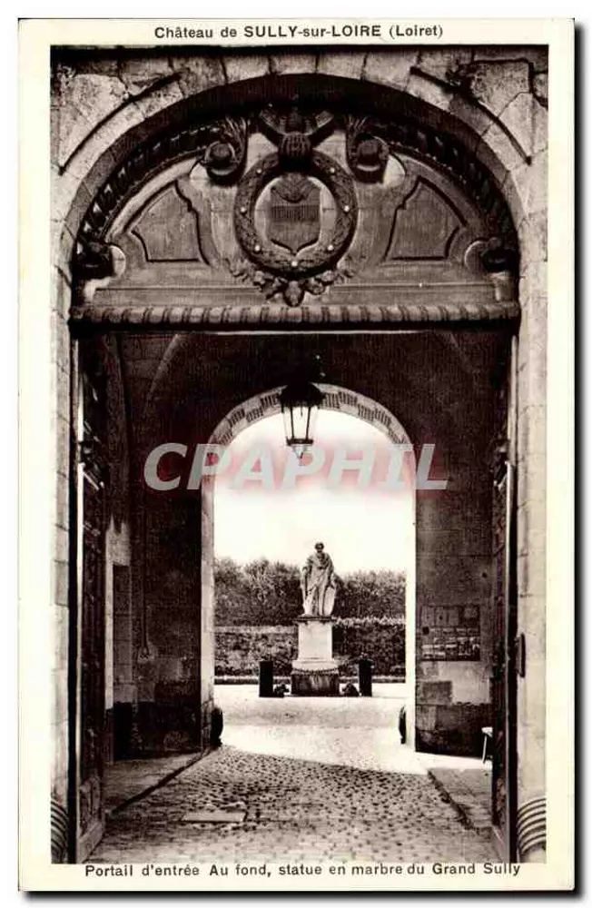 Castelo de SULLY-sur-LOIRE (Loiret) — Portal de entrada, estátua em mármore do Grande Sully — L. Lenormand, Paris - Frente