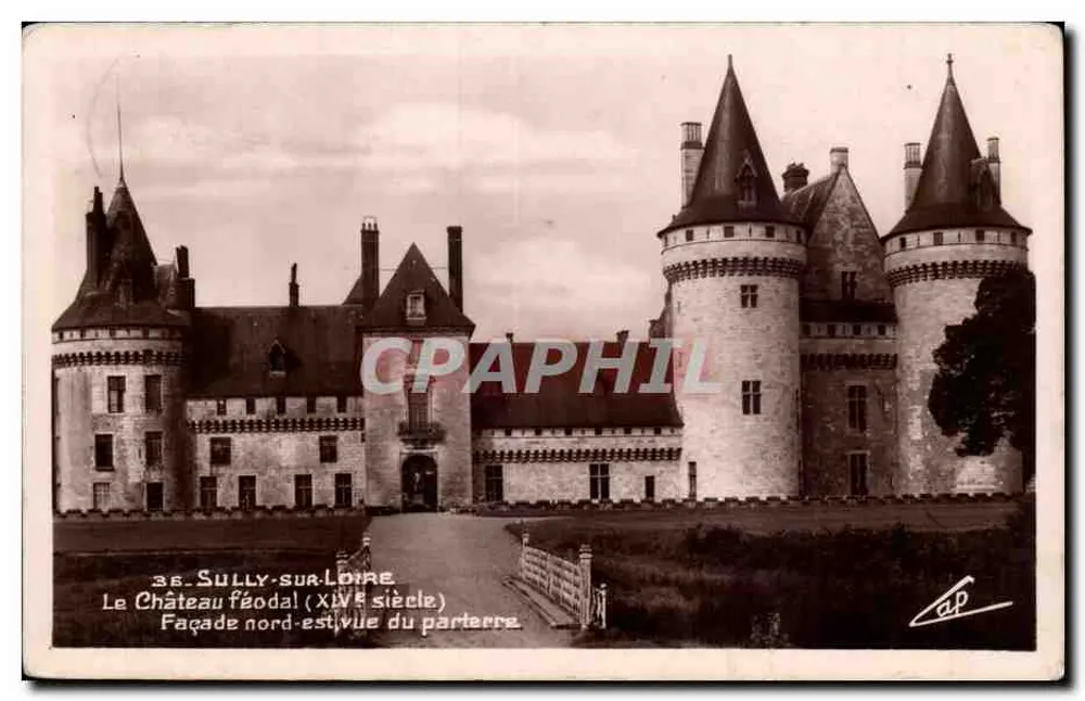 Sully-sur-Loire — Het feodale kasteel (14e eeuw) — Noordoostelijke gevel vanaf de tuin — uitgever 'Real-Photo' C. M. P. Straatsburg - Voorkant