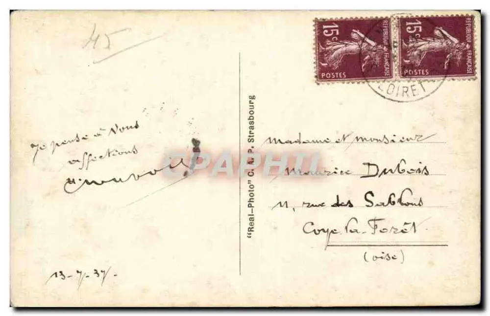 Sully-sur-Loire — Het feodale kasteel (14e eeuw) — Noordoostelijke gevel vanaf de tuin — uitgever 'Real-Photo' C. M. P. Straatsburg - Achterkant
