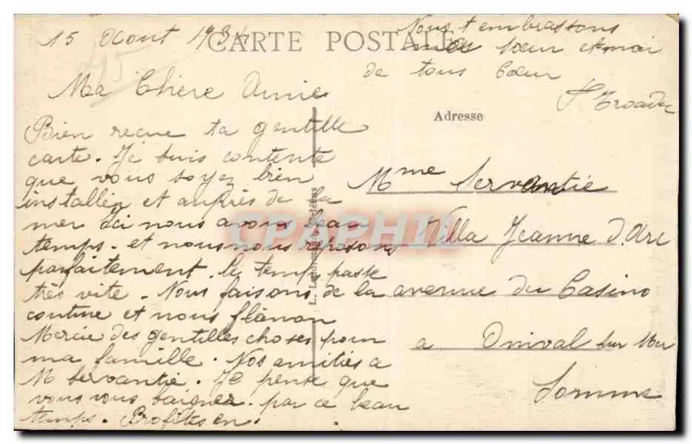 Sully-sur-Loire (Loiret) — Het Kasteel — Ansichtkaart gedateerd 18 augustus 1934 - Achterkant