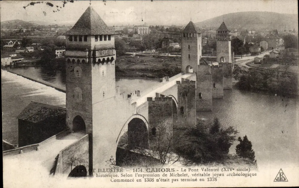 Cahors - O Ponte Valentré (século XIV) — Monumento histórico, iniciado em 1308, não concluído em 1378 — Edição da Livraria Girma, Cahors - Frente