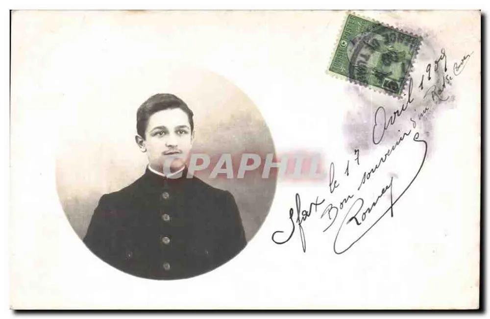 Junge Mann in Uniform — unterschriebene Karte — Société Française de Timbres-Poste - Vorderseite
