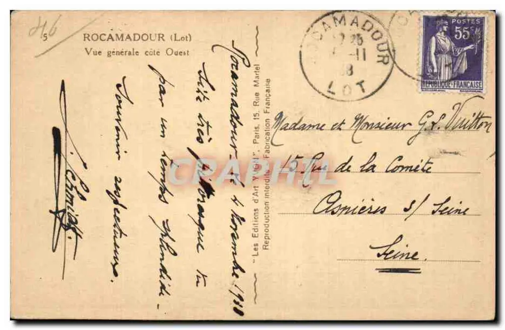 Rocamadour — Vista geral do lado Oeste — Les Éditions d'Art Vignier - Verso