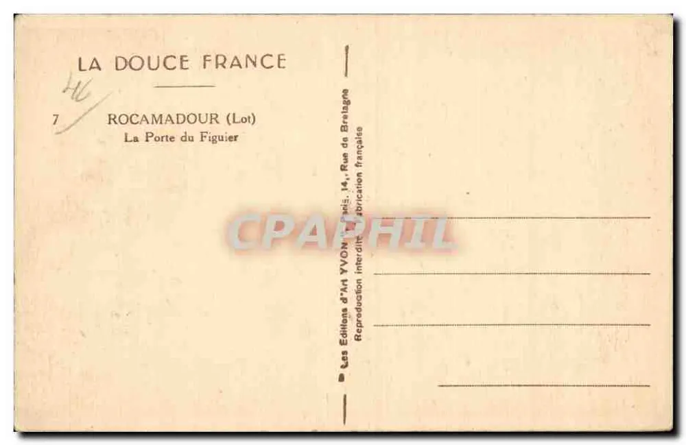 Rocamadour (Lot) — La Porte du Figuier — Wydawnictwo Sztuki Yvon, Paryż - Rewers