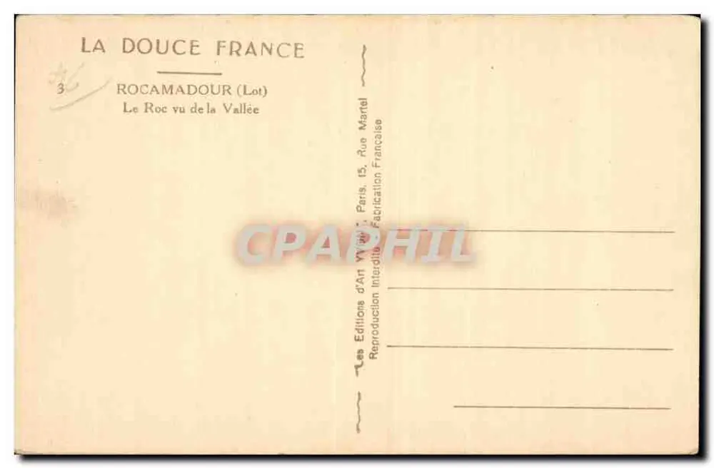 Rocamadour (Lot) — Le Roc vu de la Vallée — Éditions d'Art Wagram - Verso
