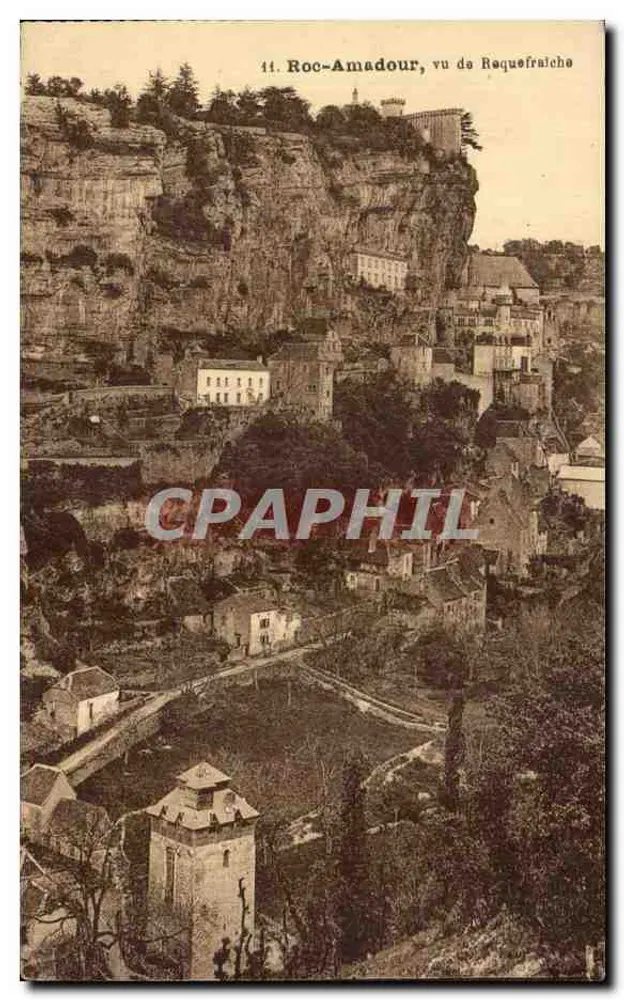 Roc-Amadour, vista de Requesfrache — cartão postal n°14 — editor: Thirat em Toulouse - Frente