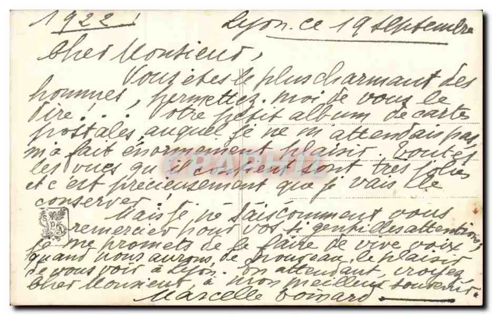 Landschaft mit Schäfer und Herde — Verleger nicht sichtbar — 20c blauer Stempel der Französischen Republik - Rückseite