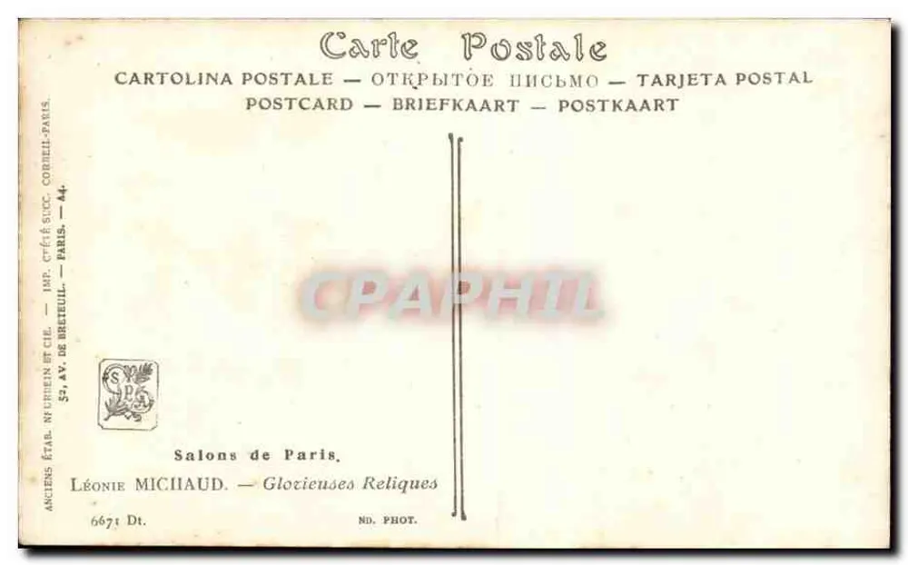 Familie beim Abreisen — intime Szene — Salons de Paris, Léonie Michaud, Nr. 6671 - Rückseite