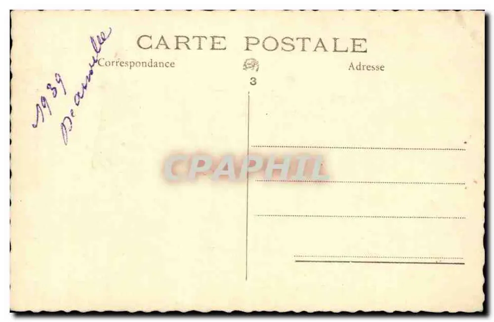 Joven mujer sonriente — en vestido de la época — tarjeta postal datada 1939 - Reverso