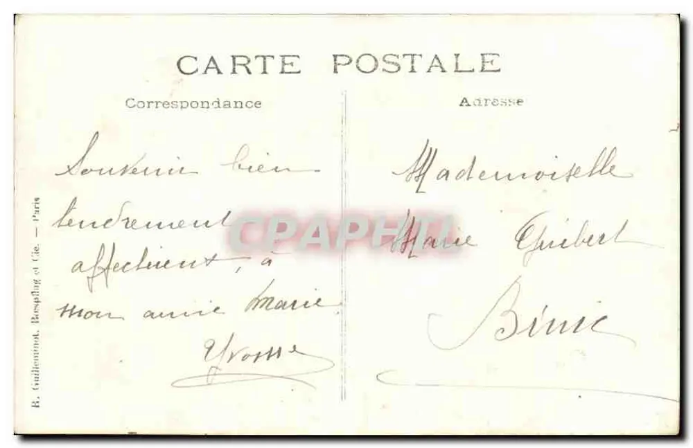 Mulher em traje da época — jardim — B. Guillaume, Reopling & Cie, Paris - Verso