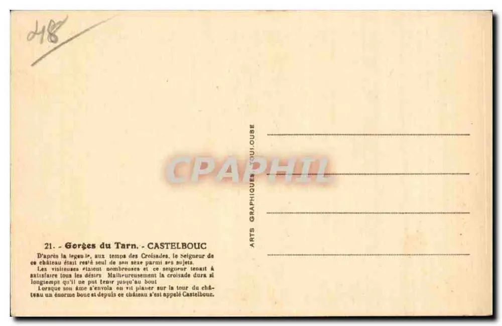 Gorges do Tarn — Castelo de Castelbouc — Arts Graphiques Toulouse - Verso