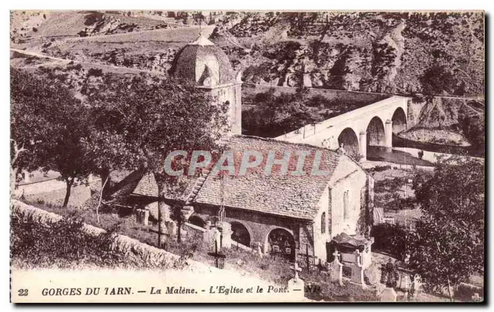 Tarnschlucht — La Malène — Die Kirche und die Brücke — Imp. Lévy et Neurdein, Paris - Vorderseite