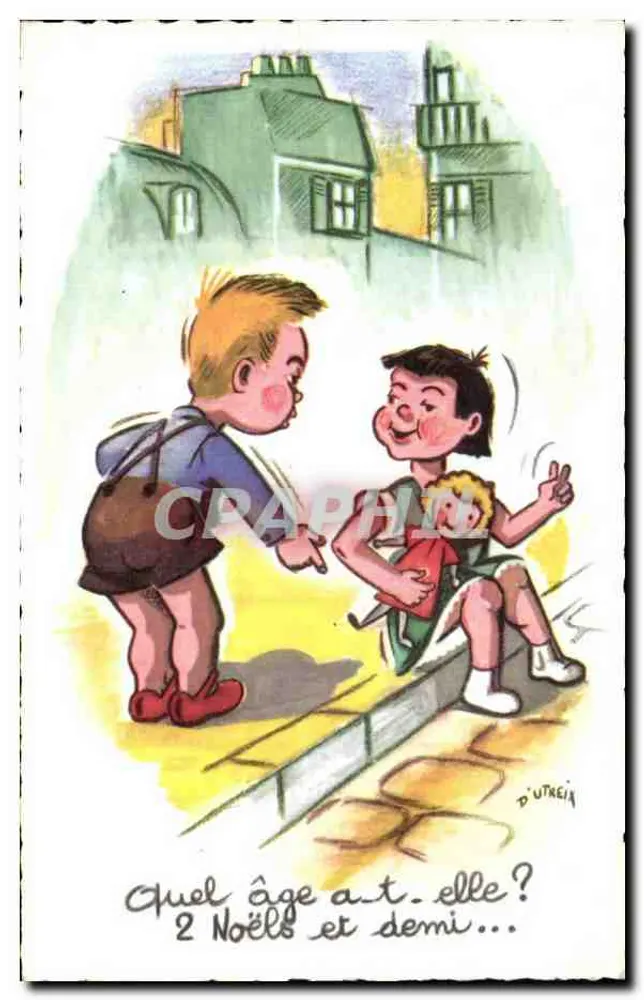 Zwei Kinder spielen — humorvolle Illustration — D'UTREIX - Vorderseite